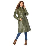 Plus Size Women's Leather Trench Coat by Jessica London in Dark Olive Green (Size 26 W) Genuine Leather Coat