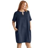 Plus Size Women's Linen-Blend A-Line Dress by ellos in Navy (Size 16)