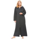 Plus Size Women's Long Hooded Fleece Sweatshirt Robe by Dreams & Co. in Heather Charcoal (Size M)