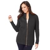 Plus Size Women's Ribbed Zipper Cardigan by Jessica London in Black (Size 22/24) Sweater