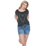 Plus Size Women's Graphic Scoop Neck Tee by ellos in Dark Charcoal Heart (Size 30/32)