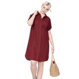 Plus Size Women's Button Front Linen Shirtdress by ellos in Fresh Pomegranate (Size 18)