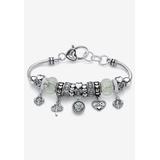 Women's Antique Silvertone Simulated Birthstone 8" Charm Bracelet by PalmBeach Jewelry in April