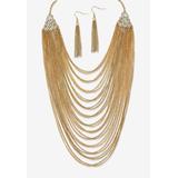 Women's Gold Tone Waterfall 22" Necklace and Drop Earring Set by PalmBeach Jewelry in Gold