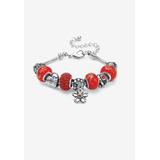 Women's Bali Style Red Crystal Charm 8" Bracelet in Silvertone by PalmBeach Jewelry in July