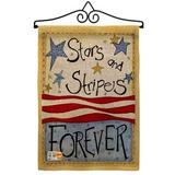 The Holiday Aisle® Oshagan Stars & Stripes American Patriotic 2-Sided Burlap 19 x 13 in. Flag Set in Brown | Wayfair