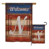 The Holiday Aisle® Boothbay 2 Piece Patriotic a Initial Americana Impressions Decorative Vertical 2-Sided Polyester Flag Set in Red/Blue/Black