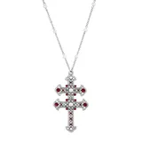 1928 Simulated Pearl & Simulated Crystal Double Cross Pendant Necklace, Women's, Red
