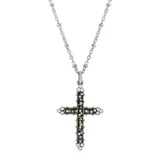 1928 Pewter Cross Seed Beaded Necklace, Women's, Blue