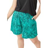 Plus Size Women's Flowy Shorts by ellos in Pretty Emerald Black Fern (Size 26/28)