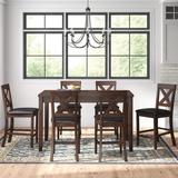 Three Posts™ Lashbrook 6 - Person Counter Height Solid Wood Dining Set Wood/Upholstered Chairs in Brown, Size 36.0 H in | Wayfair