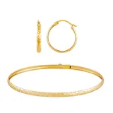"Everlasting Gold 10K Gold Flex Bangle & Hammered Hoop Earring Set, Women's, Size: 7.5"""