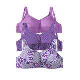 Plus Size Women's 3-Pack Front-Close Cotton Wireless Bra by Comfort Choice in Amethyst Purple Assorted (Size 42 C)