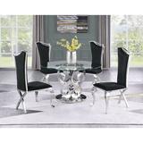 Rosdorf Park Caylor 4 - Person Dining Set Wood/Glass/Metal/Upholstered Chairs in Gray, Size 30.0 H in | Wayfair C69E856AFAFB47AF989FA74B94B2D11F