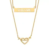 Belk & Co You + Me Polished Heart Two Strand Necklace In 14K Yellow Gold, 17 In