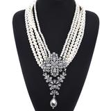Ella & Elly Women's Necklaces White - Crystal & Imitation Pearl Layered Statement Necklace