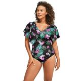 Plus Size Women's Flutter-Sleeve One-Piece by Swim 365 in Hibiscus Dot (Size 22) Swimsuit