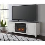 Gracie Oaks Fatushe TV Stand for TVs up to 75" w/ Electric Fireplace Included Wood in White, Size 26.5 H in | Wayfair