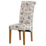 Three Posts™ Renfrow Linen Solid Wood Dining Chair Upholstered/Fabric in Blue/Brown, Size 43.0 H x 19.0 W x 25.0 D in | Wayfair