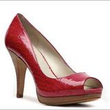Nine West Shoes | Leather Peep Toe Pumps | Color: Cream/Red | Size: 8.5