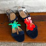 J. Crew Shoes | J. Crew Tropical Beach Sandals Hibiscus Palm Tree | Color: Blue/Orange | Size: 8