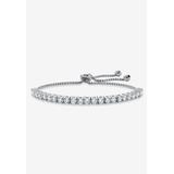 Women's Silver Tone Bolo Bracelet (4mm), Simulated Birthstone 9.25" Adjustable by PalmBeach Jewelry in April