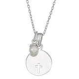 "Charming Girl Sterling Silver Cross Disc Pendant Necklace, Women's, Size: 15"", White"