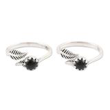 Midnight Feathers,'Black Onyx and Sterling Silver Toes Rings (Pair)'