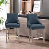 clihome 26.77" Counter Stool Wood/Upholstered/Velvet in Blue, Size 22.24 W x 23.22 D in | Wayfair CL-YS18-DK