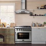 Cosmo 3 Piece Kitchen Package w/ 36" Freestanding Gas Range & 36" Wall Mount Range Hood, Stainless Steel in Gray | Wayfair