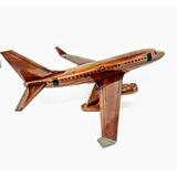 Winston Porter Cladine Wooden Boeing 737 Airplane Model Wood in Brown/Gray, Size 9.0 H x 18.0 W x 17.0 D in | Wayfair