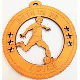 The Holiday Aisle® Wooden Born to Be a Star Soccer Boy Hanging Figurine Ornament Wood in Brown/Yellow, Size 5.0 H x 5.0 W x 1.0 D in | Wayfair