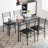 Wade Logan® Bellville 5 - Piece Dining Set Wood/Glass/Metal/Upholstered Chairs in Black/Brown, Size 30.0 H in | Wayfair