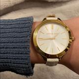 Michael Kors Accessories | Michael Kors White And Gold Leather Watch | Color: Gold/White | Size: Os