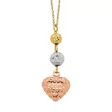 Belk & Co Women's Ropa Diamond-Cut Beads and Heart Necklace in 14K Tri-Tone Gold, Yellow, 16 in