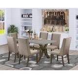 Winston Porter Colo 7 - Piece Rubberwood Solid Wood Dining Set Wood/Upholstered Chairs in Gray/Brown | Wayfair 5DBC708DD79743CD8A205D1AB4E107BC