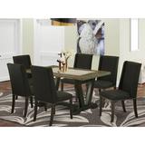 Winston Porter Concow 6 - Person Rubberwood Solid Wood Dining Set Wood/Upholstered Chairs in Black/Brown, Size 30.0 H in | Wayfair