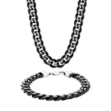 Belk & Co Men's Curb Link Chain Bracelet And Necklace Set In Two-Tone Stainless Steel, Black