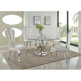 Rosdorf Park Dao 5 - Piece Dining Set Glass/Metal/Upholstered Chairs in Gray/White, Size 29.53 H x 51.18 W x 51.18 D in | Wayfair