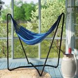 Arlmont & Co. Hagan Hanging Cotton Chair Hammock w/ Stand Cotton in Blue, Size 60.0 H x 68.0 W x 38.0 D in | Wayfair FRPK1347 40673817