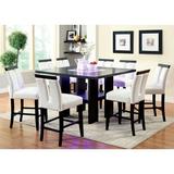 Wade Logan® Aqeela 8 - Person Counter Height Dining Set Wood/Glass/Upholstered Chairs in Black/Brown/Red | Wayfair 75EBC477FF3945129C1483710921081D