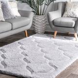 Brown/Gray Area Rug - Wade Logan® Lunde Geometric Handmade Tufted Silvery Gray Area Rug Polyester in Brown/Gray, Size 60.0 W x 1.18 D in | Wayfair