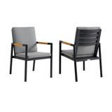 Crown Black Aluminum and Teak Outdoor Dining Chair with Dark Gray Fabric ( Set of 2 ) - Armen Living LCCRCHBL
