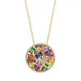 Effy® Women's 1/5 ct. t.w. Diamond and 3.36 ct. t.w. Multi Sapphire Round Pendant Necklace in 14K Yellow Gold, 16 in