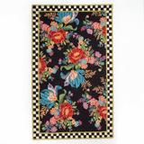 Mackenzie-Childs Flower Market Floral Hand-Hooked Wool Black/Blue/Red Area Rug Wool in White, Size 36.0 W x 0.5 D in | Wayfair 350-31041