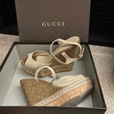 Gucci Shoes | Gucci Monogram Espadrille Platform Sandals 39 | Color: Cream/Tan | Size: 9