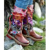 Soffia Women's Casual boots Brown - Brown & Multicolor Floral Tie-Accent Leather Boot - Women