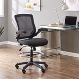 Inbox Zero Jarielys Ergonomic Drafting Chair Wood/Upholstered/Genuine Leather in Black, Size 51.5 H x 26.0 W x 26.0 D in | Wayfair