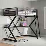 Etta Avenue™ Teen Ahmed Full Metal Loft Bed w/ Built-in-Desk by Viv + Rae Metal in Black, Size 72.75 H x 56.5 W x 80.0 D in | Wayfair