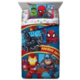 Marvel Super Hero Adventures Double Team 4 Piece Toddler Bedding Set Polyester in Blue | Wayfair JF40578